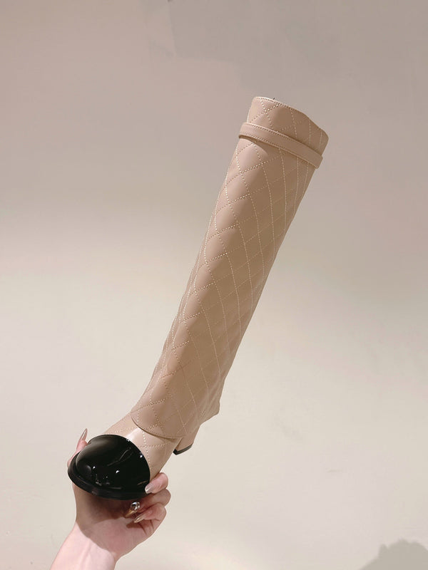 Stivali alti ripiegabili CC 24ss 40mm in pelle di pecora trapuntata beige 447475