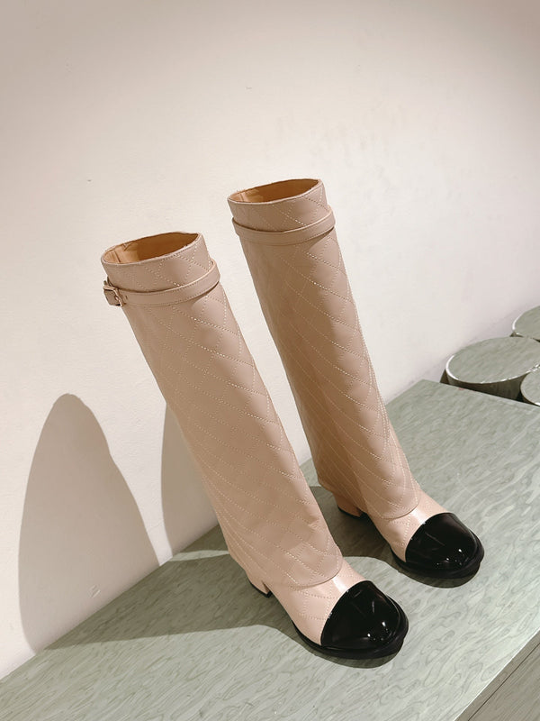 Stivali alti ripiegabili CC 24ss 40mm in pelle di pecora trapuntata beige 447475