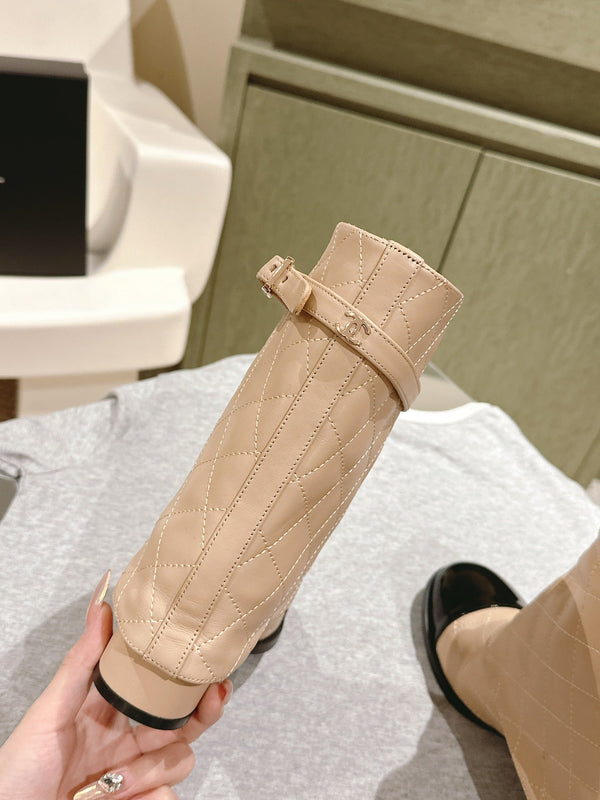 CC 24ss Fold-Over Low Boots 40mm Beige Quilted Sheepskin 447477