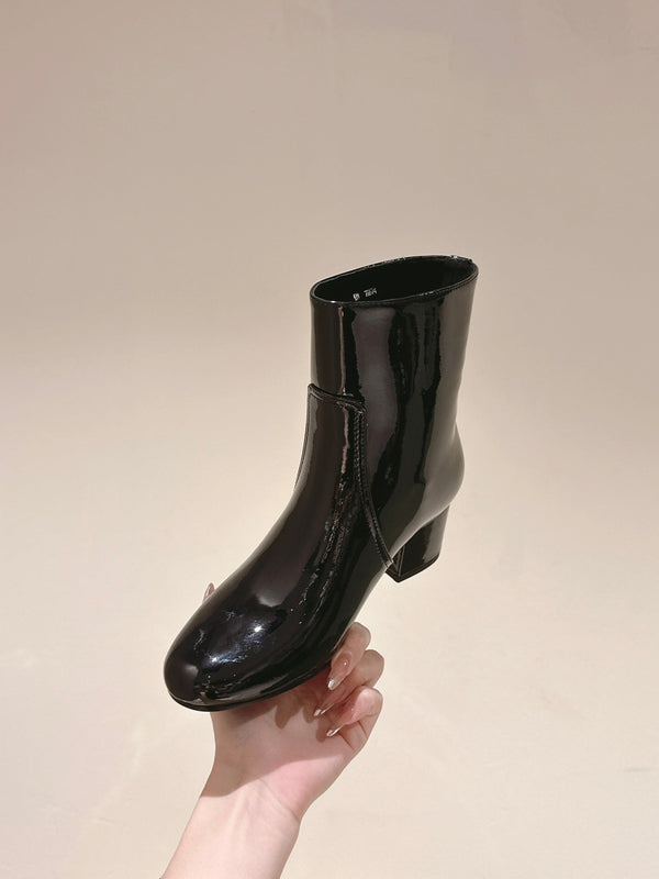 CELINE Les Bottes Triomphe Zipped Boot Black Patent Calfskin 452697