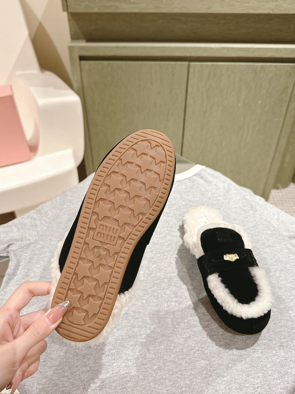 Miu Mule Half Fur Camoscio Nero