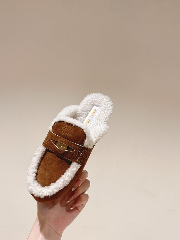 Miu Mule Half Fur Caramel Suede
