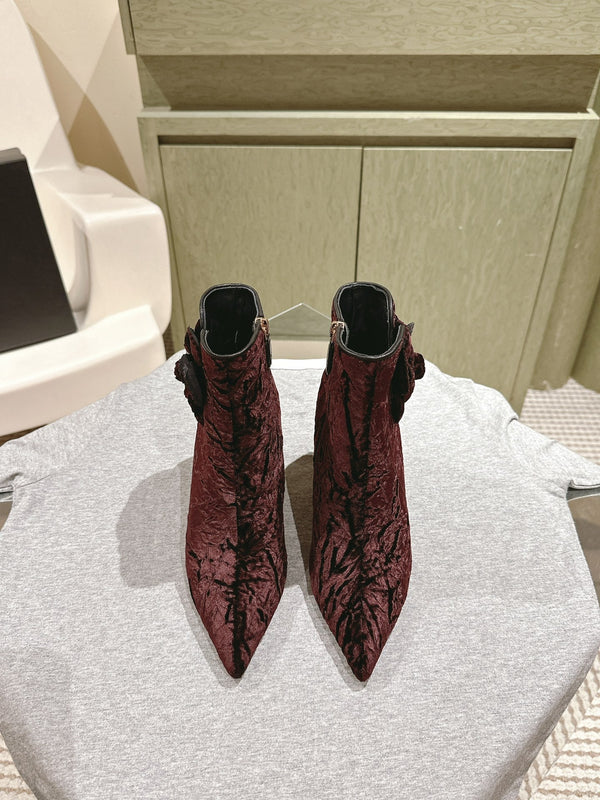 CC Ankle Boots 85mm Brown Red Rough Velvet Fabric
