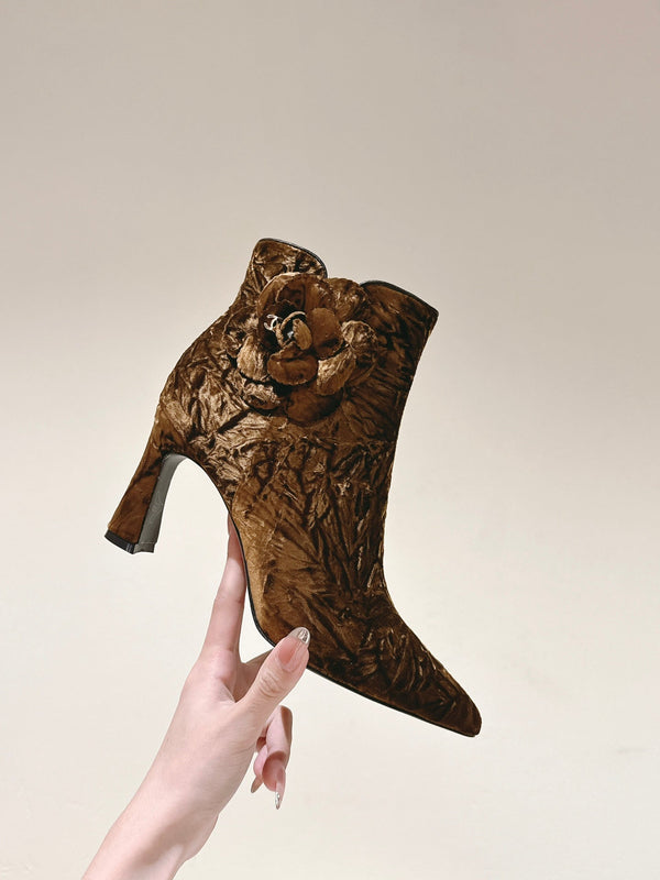 CC Ankle Boots 85mm Brown Yellow Rough Velvet Fabric