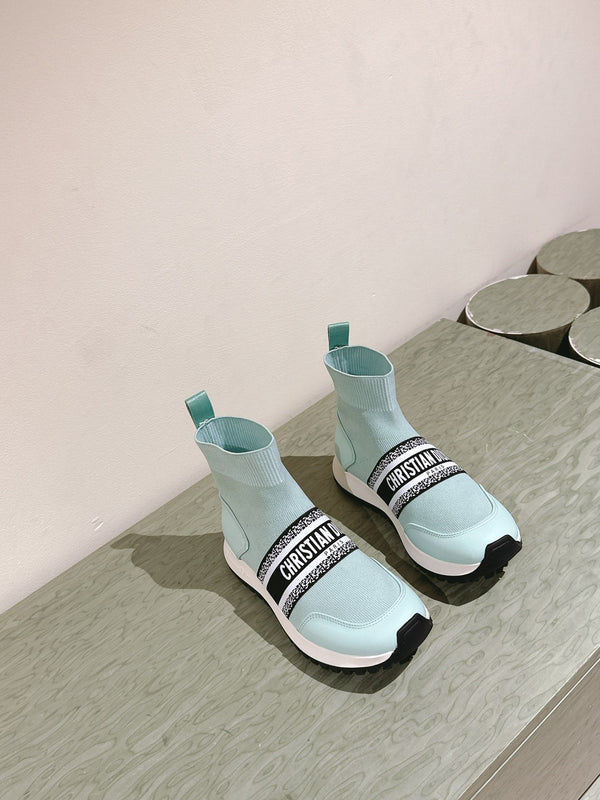 Sneaker alta CD 40mm in lana elasticizzata verde giada e pelle di agnello