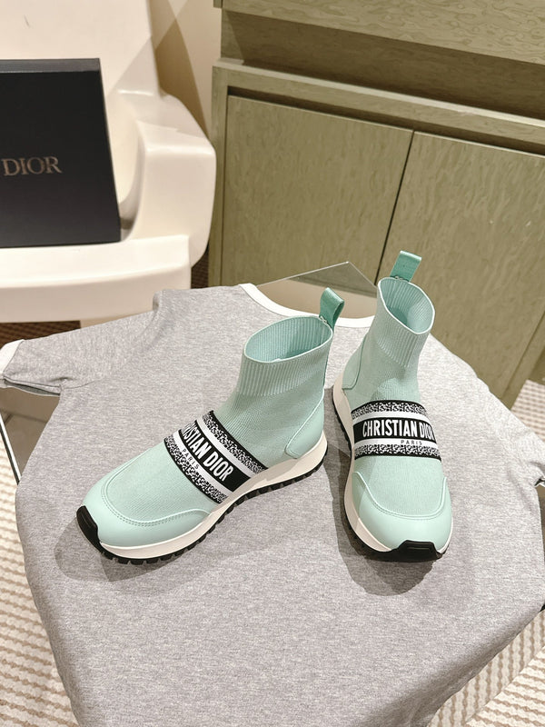 Sneaker alta CD 40mm in lana elasticizzata verde giada e pelle di agnello