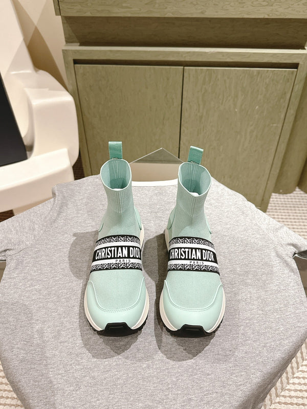 Sneaker alta CD 40mm in lana elasticizzata verde giada e pelle di agnello