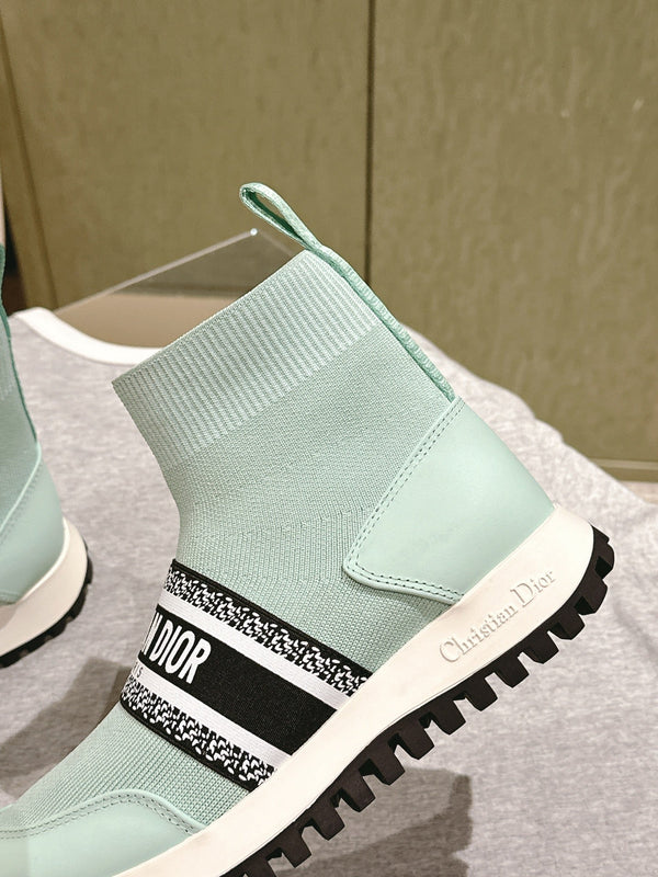 Sneaker alta CD 40mm in lana elasticizzata verde giada e pelle di agnello