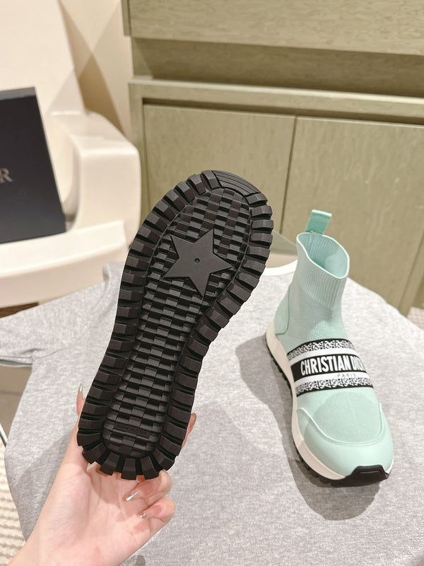 Sneaker alta CD 40mm in lana elasticizzata verde giada e pelle di agnello