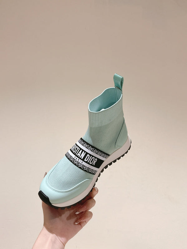 Sneaker alta CD 40mm in lana elasticizzata verde giada e pelle di agnello