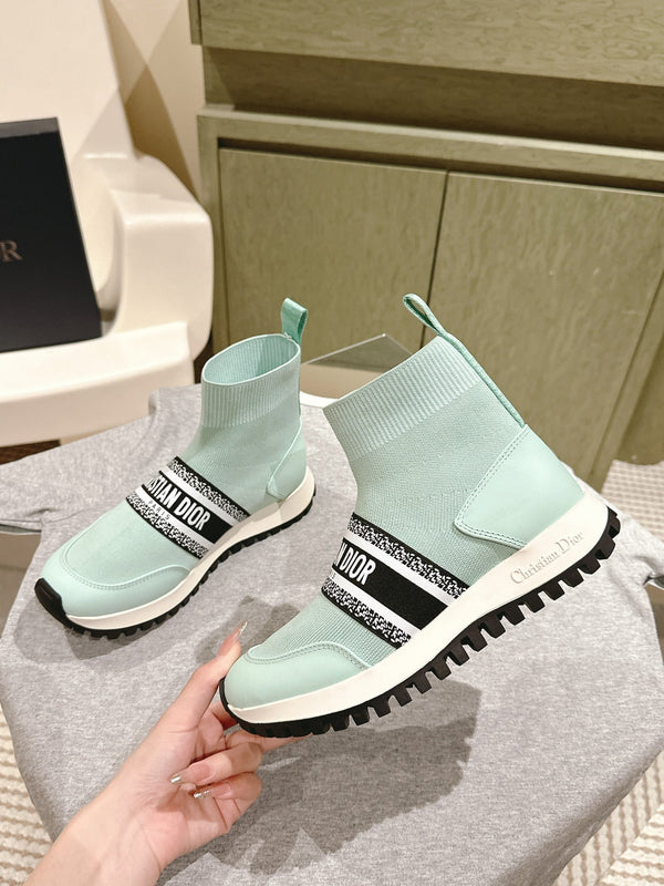 Sneaker alta CD 40mm in lana elasticizzata verde giada e pelle di agnello