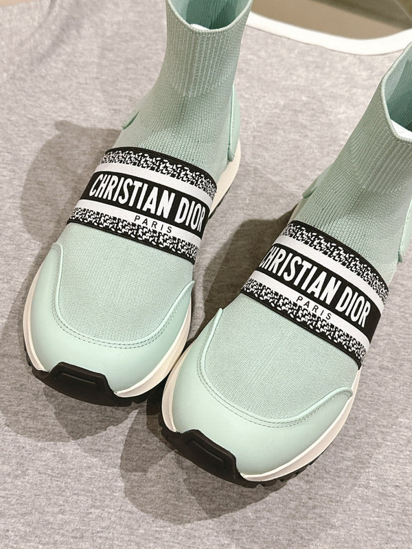 Sneaker alta CD 40mm in lana elasticizzata verde giada e pelle di agnello