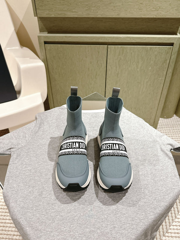 CD High-Top Sneaker 40mm Blue Grey Stretch Wool And Lambskin