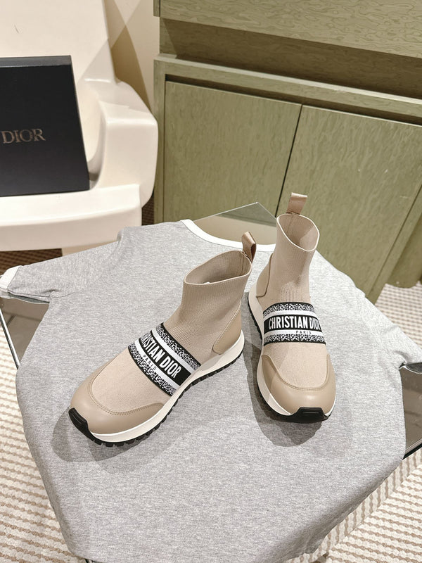 Sneaker alta CD 40mm Beige Lana elasticizzata e pelle di agnello