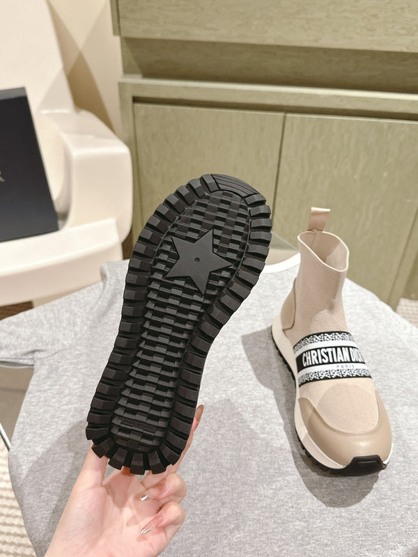 Sneaker alta CD 40mm Beige Lana elasticizzata e pelle di agnello