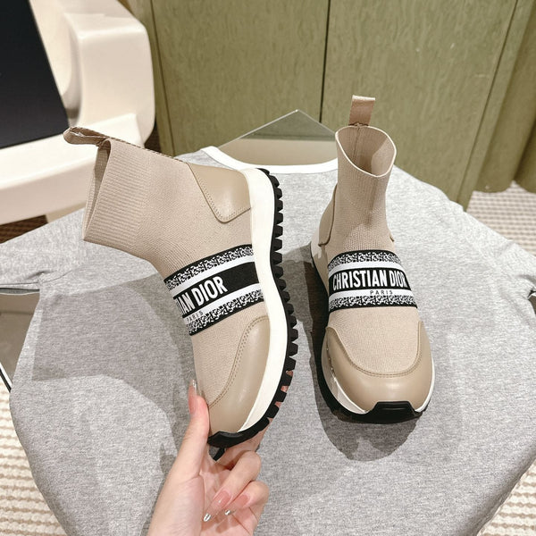 Sneaker alta CD 40mm Beige Lana elasticizzata e pelle di agnello