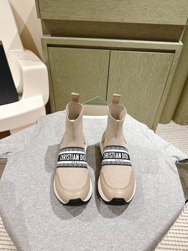 Sneaker alta CD 40mm Beige Lana elasticizzata e pelle di agnello