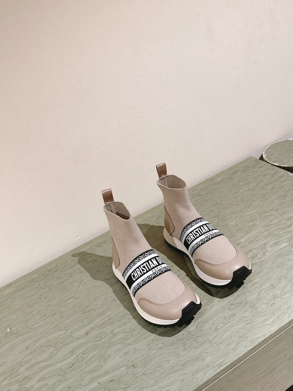 Sneaker alta CD 40mm Beige Lana elasticizzata e pelle di agnello