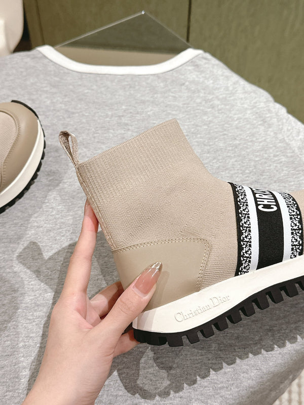 Sneaker alta CD 40mm Beige Lana elasticizzata e pelle di agnello