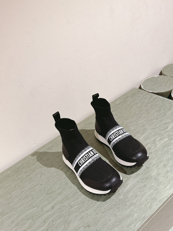 Sneaker alta CD 40mm in lana elasticizzata nera e pelle di agnello