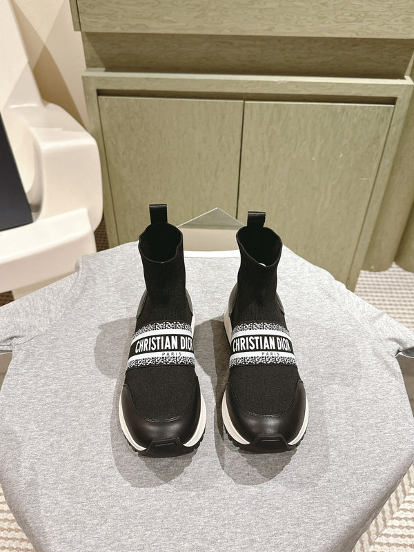 Sneaker alta CD 40mm in lana elasticizzata nera e pelle di agnello