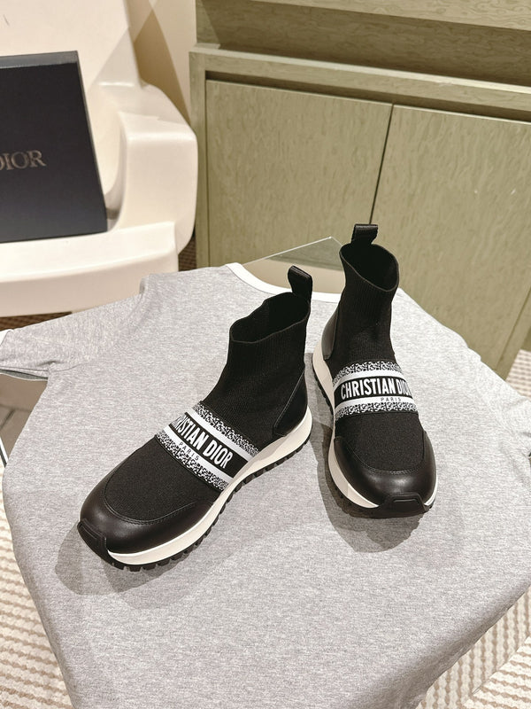 Sneaker alta CD 40mm in lana elasticizzata nera e pelle di agnello