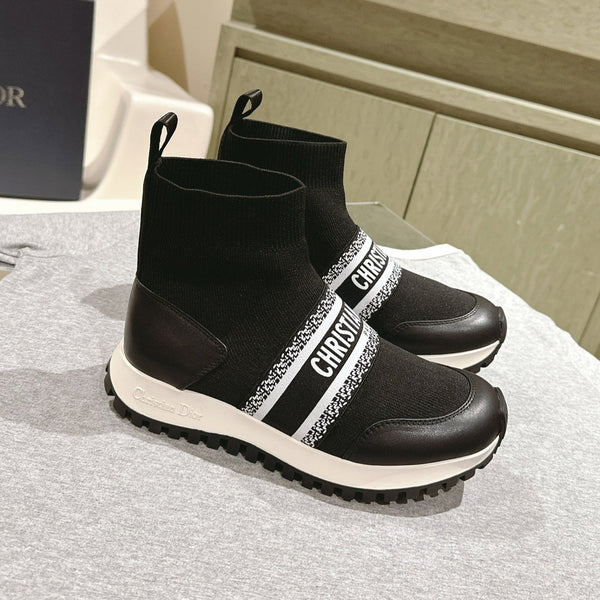 Sneaker alta CD 40mm in lana elasticizzata nera e pelle di agnello