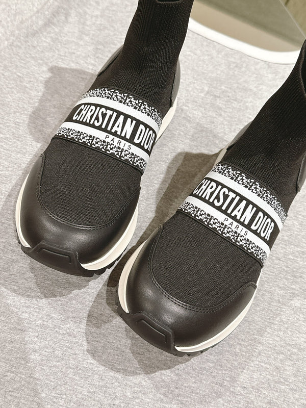 Sneaker alta CD 40mm in lana elasticizzata nera e pelle di agnello