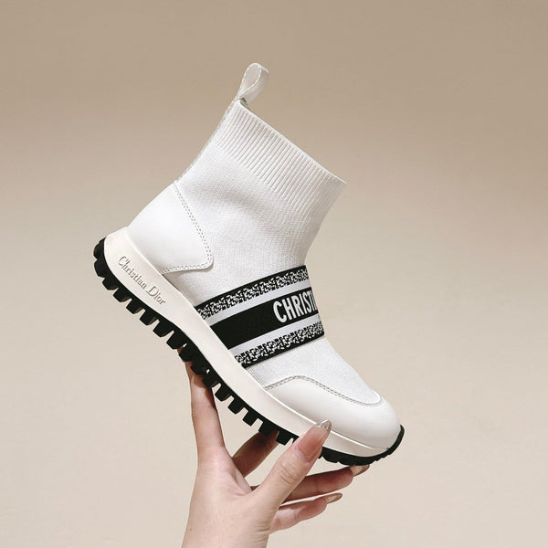 CD High-Top Sneaker 40mm White Stretch Wool And Lambskin