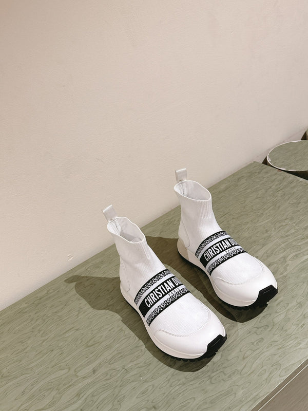 CD High-Top Sneaker 40mm White Stretch Wool And Lambskin