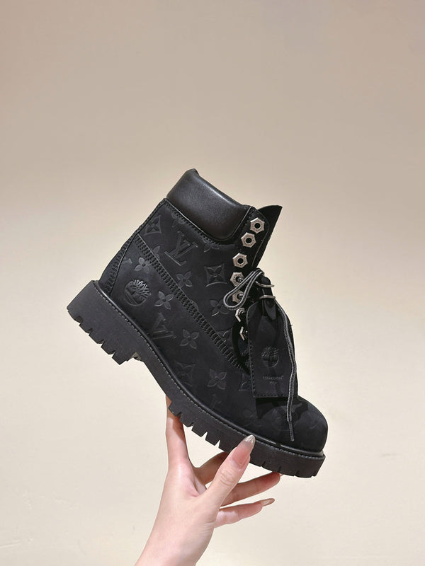 LV x Timberland 6in Ankle Boot 50mm Black Monogram Embossed Suede 450425