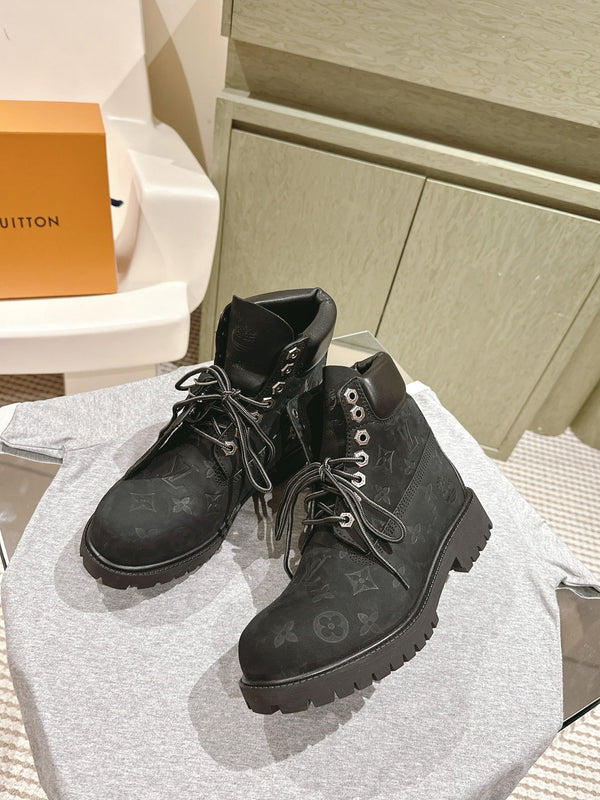 LV x Timberland 6in Ankle Boot 50mm Black Monogram Embossed Suede 450425