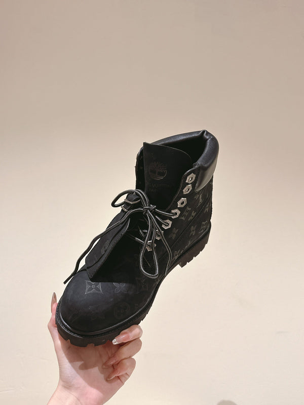 LV x Timberland 6in Ankle Boot 50mm Black Monogram Embossed Suede 450425