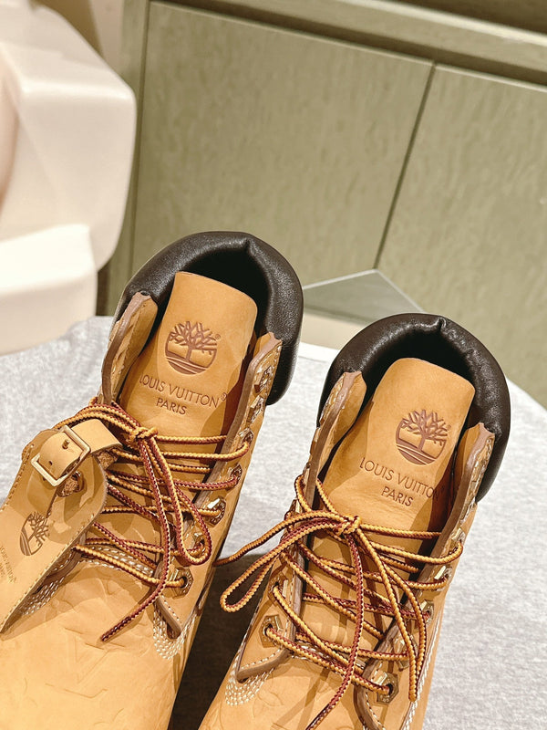 LV x Timberland 6in Ankle Boot 50mm Light Brown Monogram Embossed Suede 450426