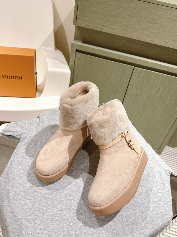 LV Aspen Platform Ankle Boot Beige Suede Cowhide/Shearling 450429