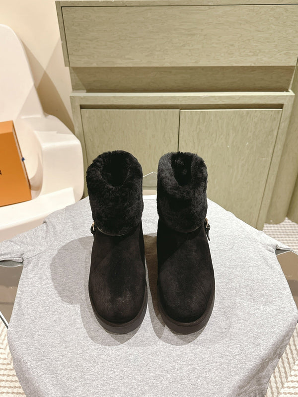 LV Aspen Platform Ankle Boot Black Suede Cowhide/Shearling 450430