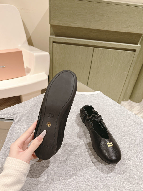Miu Ruches Ballet Flat Black Lambskin 445668