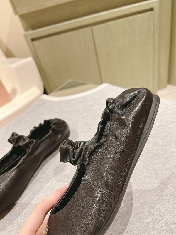 Miu Ruches Ballet Flat Black Lambskin 445668