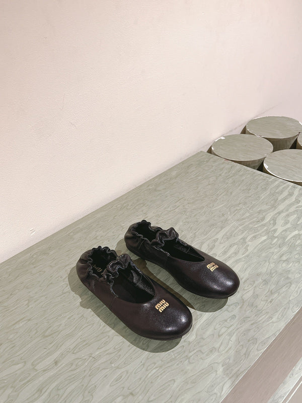 Miu Ruches Ballet Flat Black Lambskin 445668