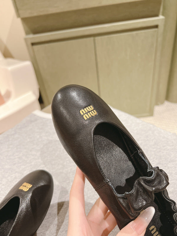 Miu Ruches Ballet Flat Black Lambskin 445668