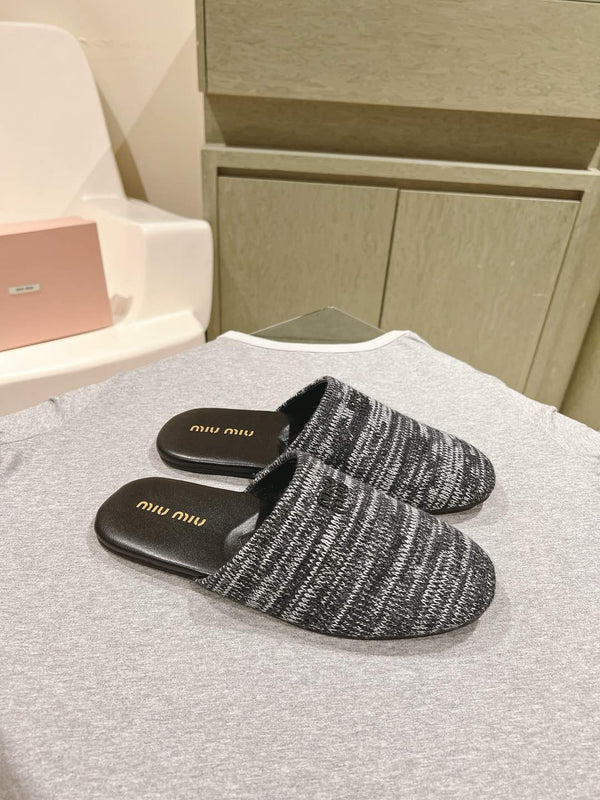 Miu Slide Black mix White Wool Cowhide 445672