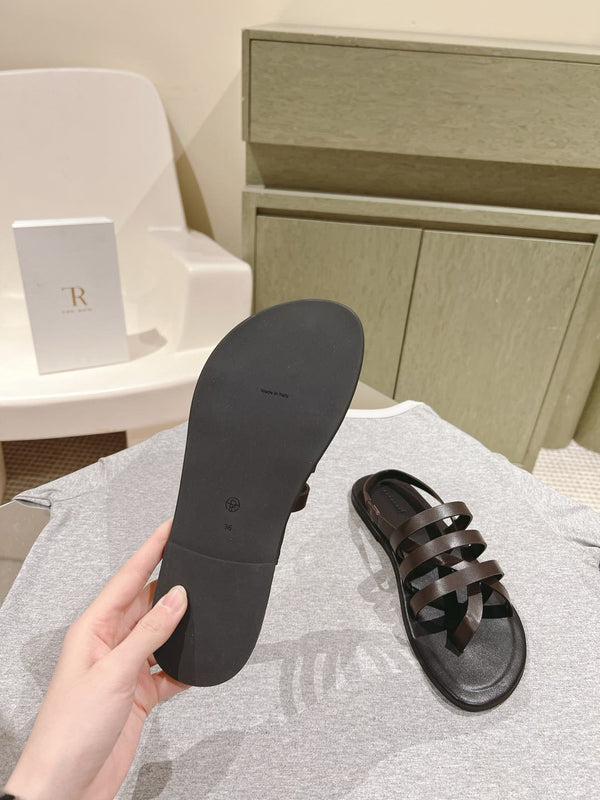 The Row Line Sandals Dark Brown Black Sheepskin 451279