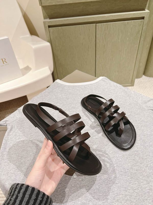 The Row Line Sandals Dark Brown Black Sheepskin 451279
