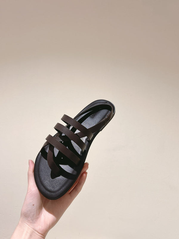 The Row Line Sandals Dark Brown Black Sheepskin 451279