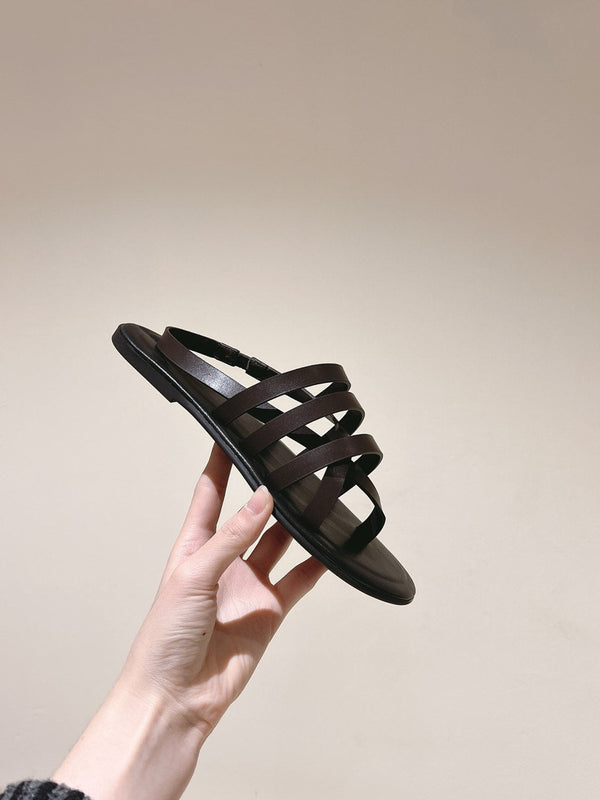 The Row Line Sandals Dark Brown Black Sheepskin 451279