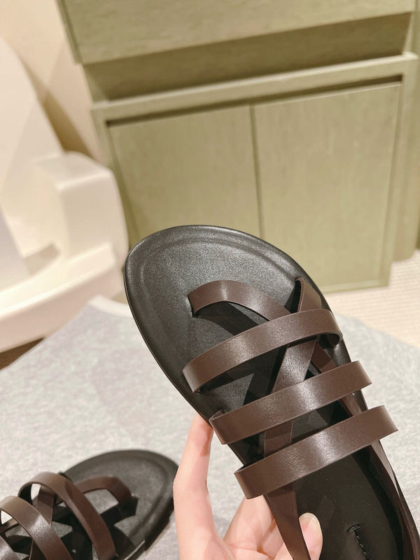 The Row Line Sandals Dark Brown Black Sheepskin 451279