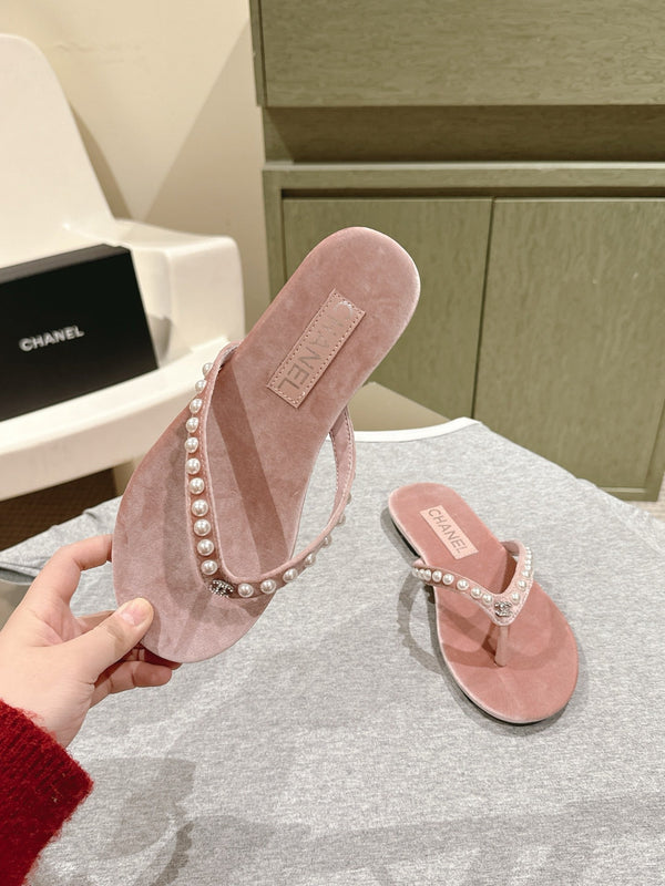 CC 25ss Pearl Thong Sandal Pink Velvet 461637