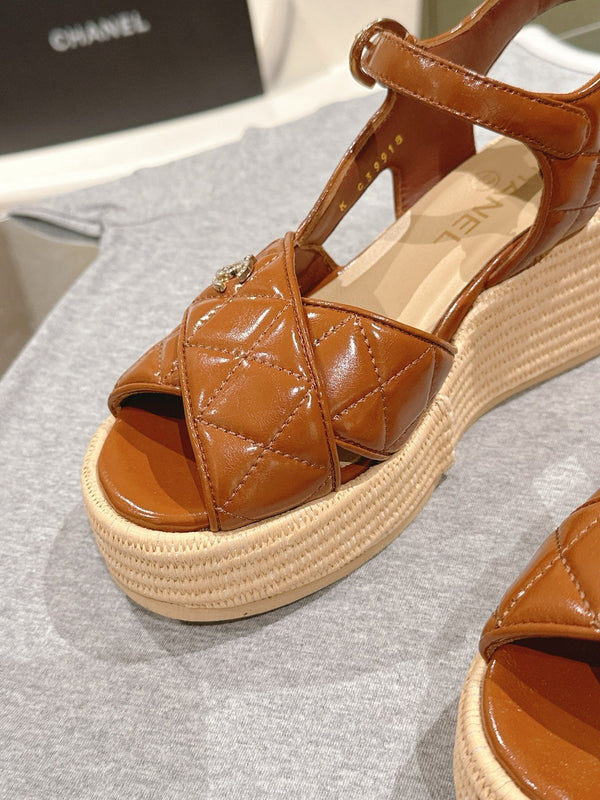CC 25ss Espadrille Sandals 85mm Caramel Quited Sheepskin 462240