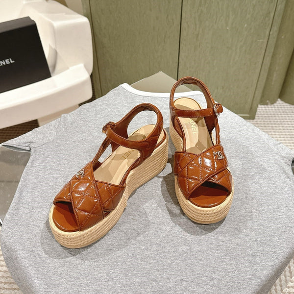 Sandali espadrillas CC 25ss 85mm in pelle di pecora trapuntata color caramello 462240