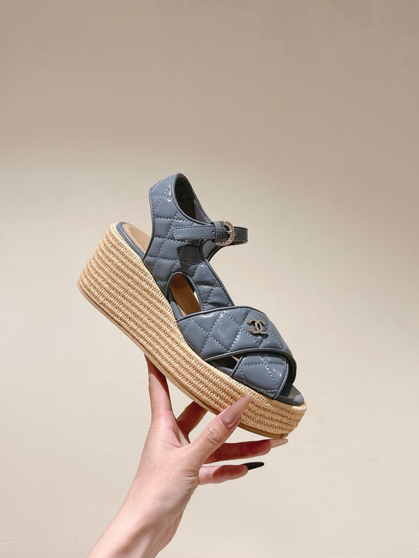 CC 25ss Espadrille Sandals 85mm Slate Blue Quited Sheepskin 462241